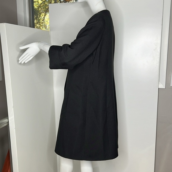 Bona Vita Sz 46 Black Blue Satin Lined 3/4 Sleeve Button Over Coat - Picture 3 of 10